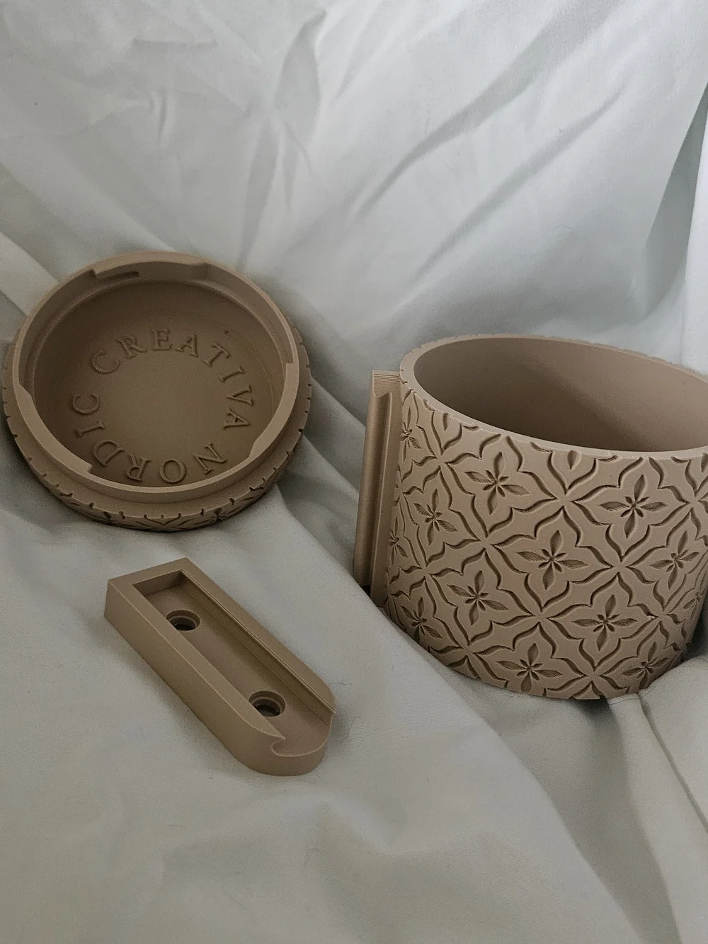 Decorative Tan 3d Printed Planter with Embossed Pattern